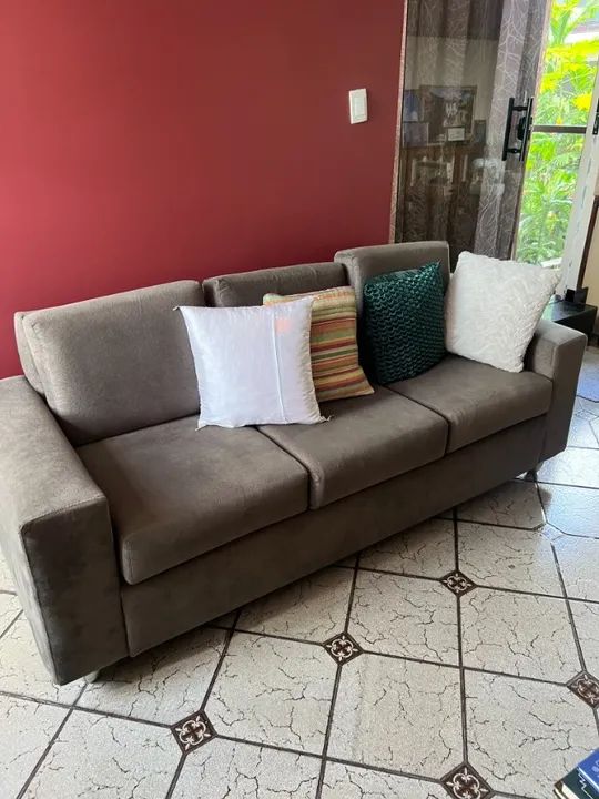 Sofá de 3 lugares em linho Cinza - Foto 2