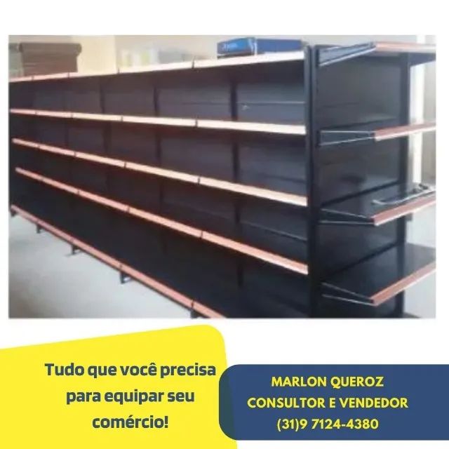 Gondola Central Preta com Porta Etiqueta