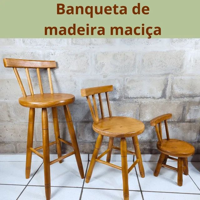Banqueta de madeira maciça