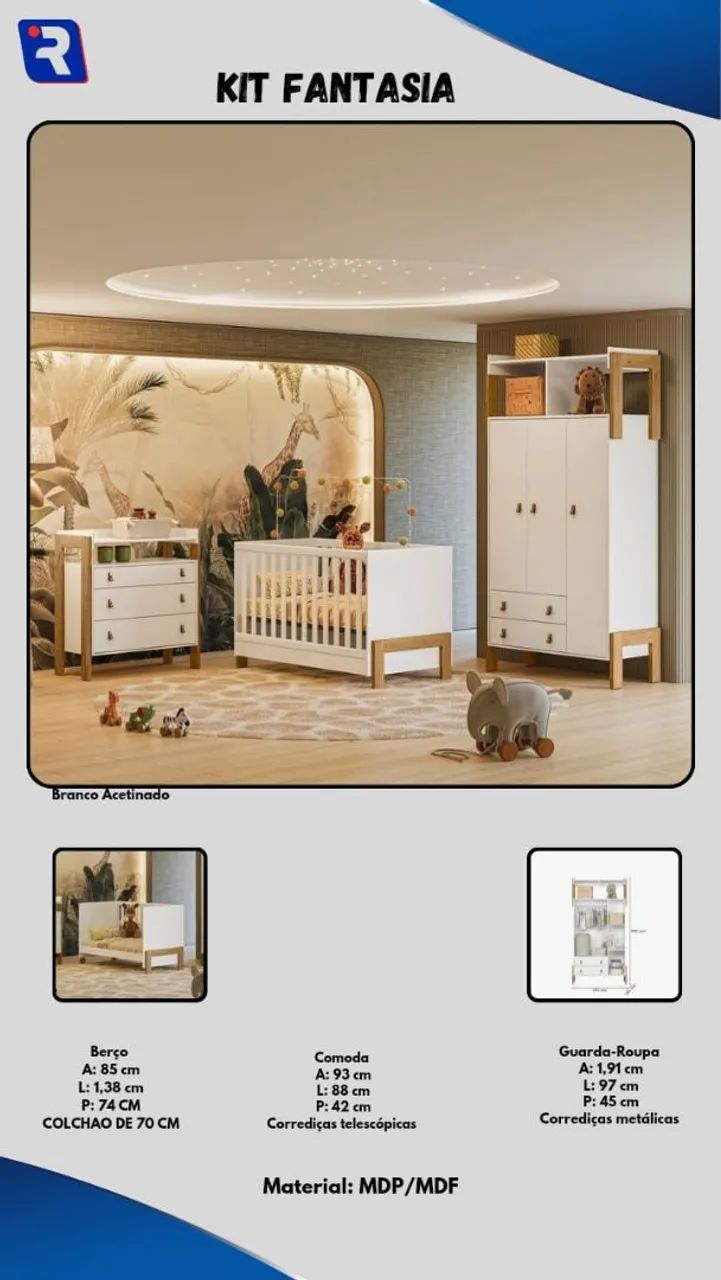Conjunto infantil guarda roupa cômoda e berço Mini cama 