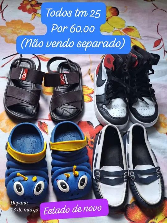 Lote de 6 Calçados Infantis - Tamanhos 25 - R$ 60,00