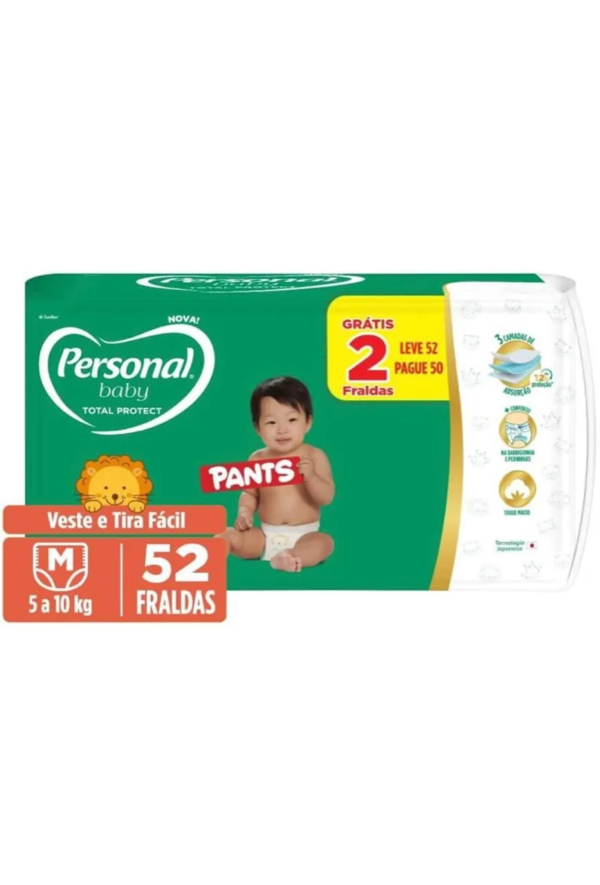 Fraldas Personal Baby Pants M - 52 unidades