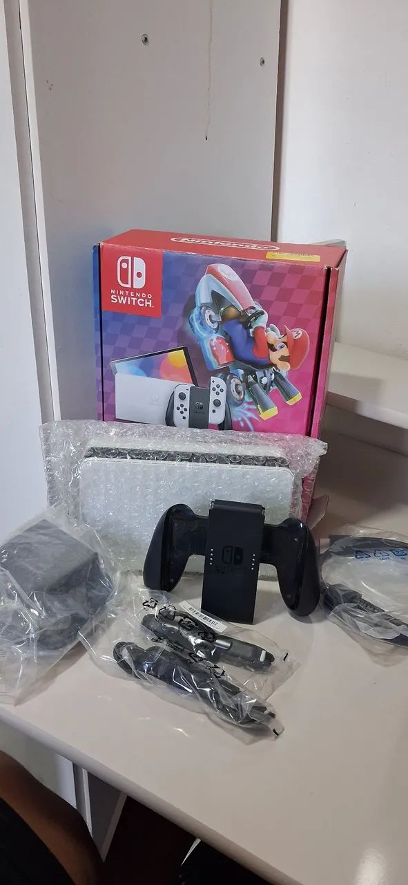 Acessórios originais Nintendo Switch Oled dock cabo fonte hand grips - Foto 5