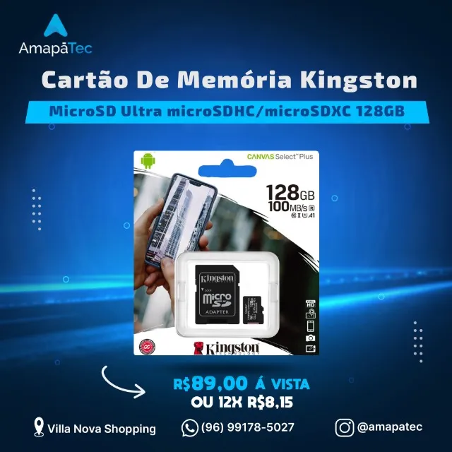 Cartão de Memória Kingston MicroSD 128GB com Adaptador