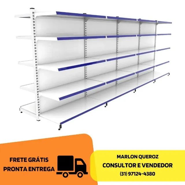 Gondola de Centro 5 Bandejas Branca com Porta Etiqueta