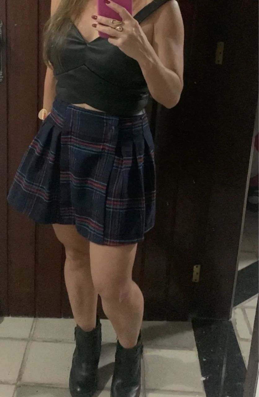 Saia Plissada Xadrez e Top Preto