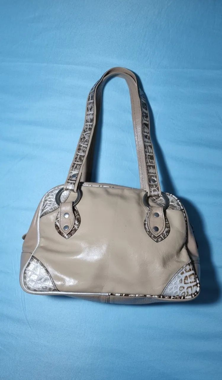 Bolsa de Couro Estilo Cobra Bege - Foto 2