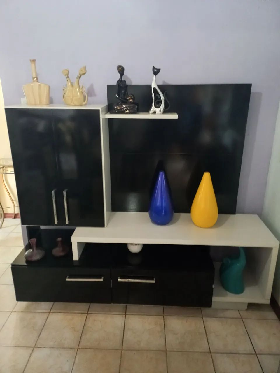 Rack com Painel Moderno Preto e Branco64960520041474121