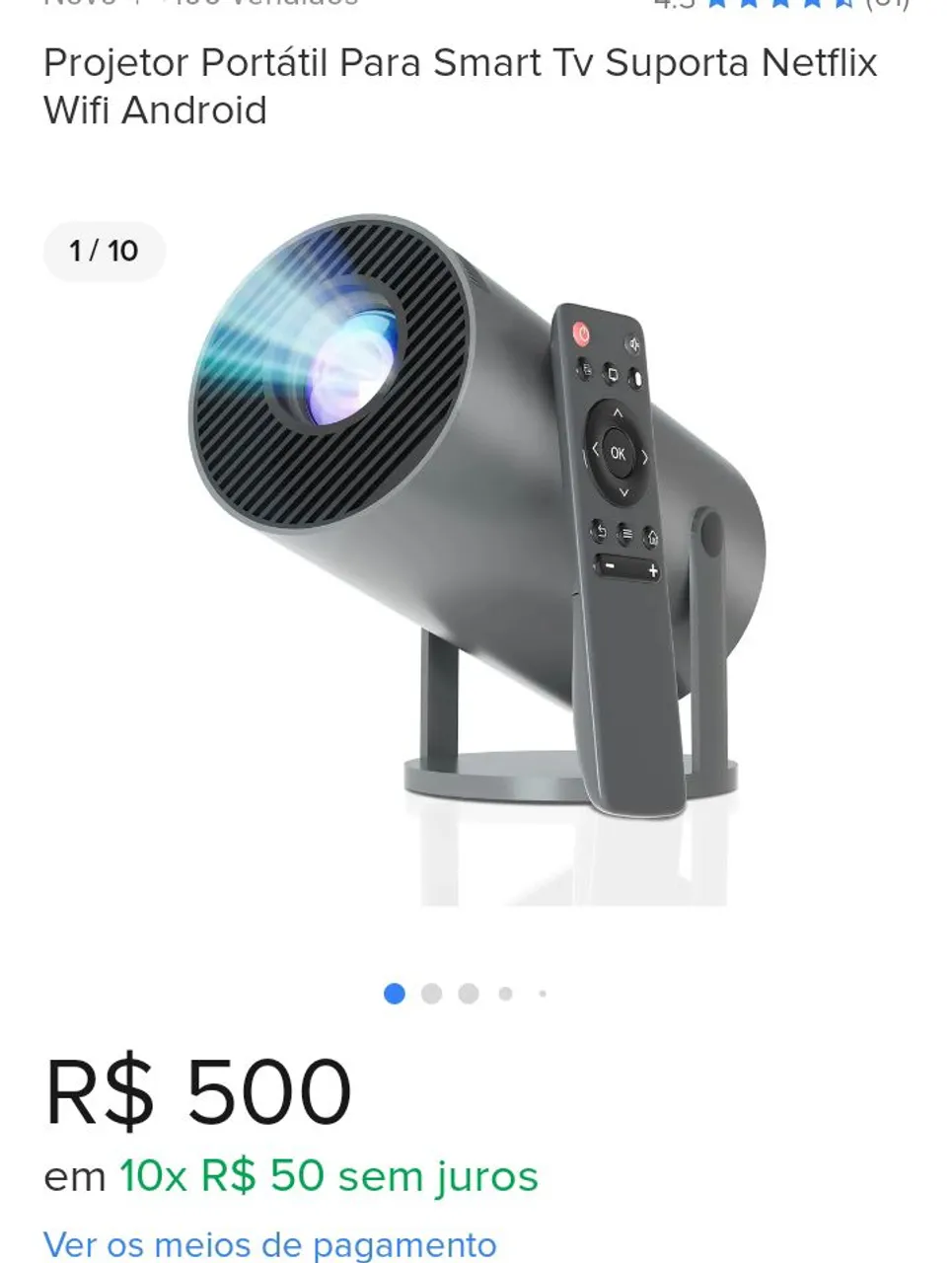 Projetor Portátil Smart TV Netflix Wifi Android entrego por $270 novo na caixa