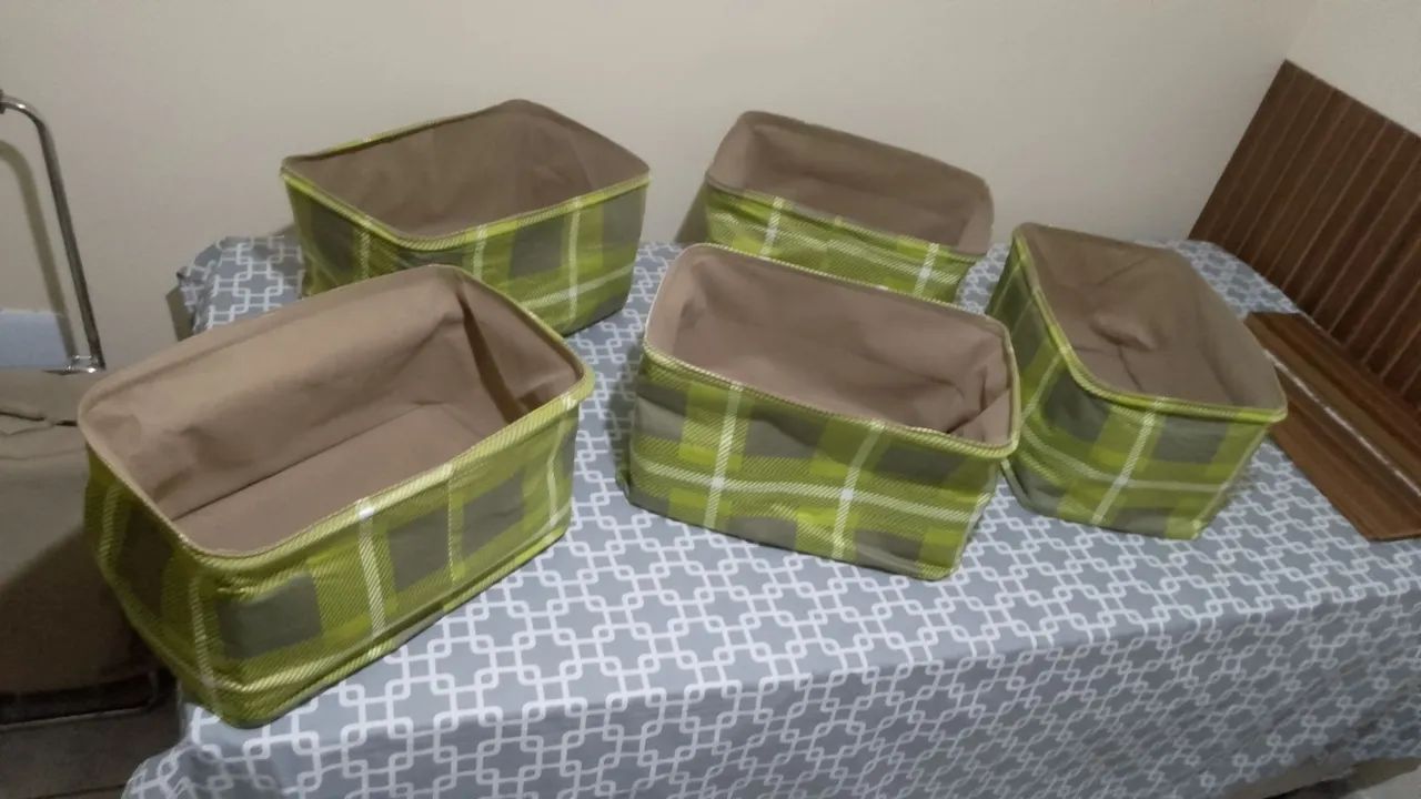 Cestos Organizadores em Tecido Verde - Foto 3