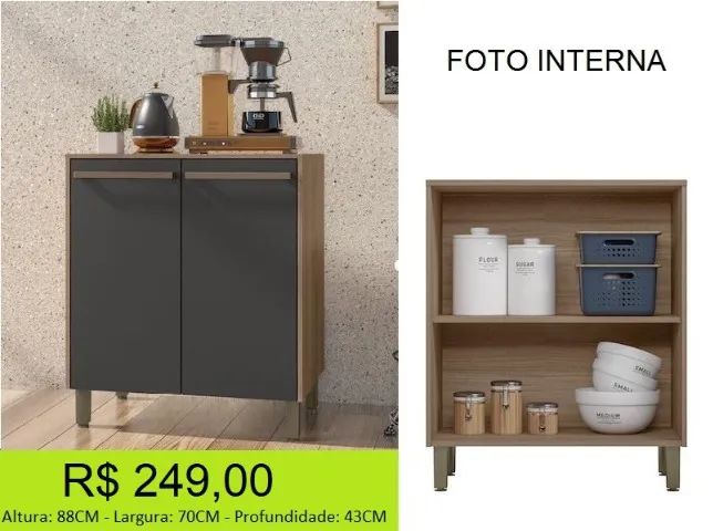 Balcão de cozinha de 80cm com visual sobrio