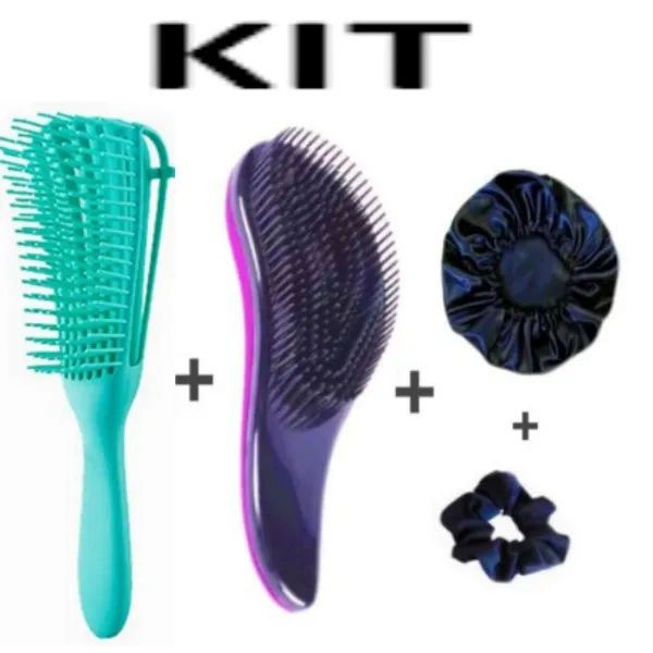 Kit 2 Escovas de Cabelo + Touca de Cetim + Pompom z328 - Foto 2