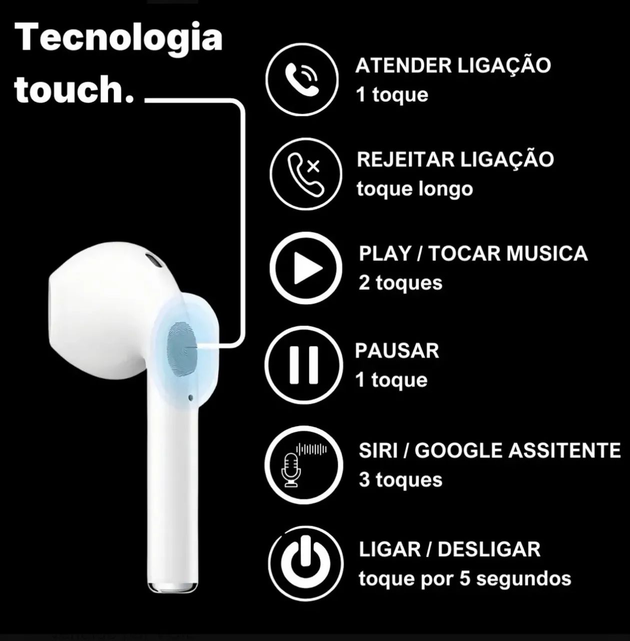 Fone Ouvido Inpods I12 S/ Fio Bluetooth P/ iPhone E Android - Foto 4