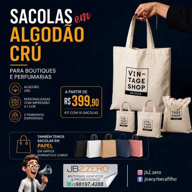 Sacolas em Algodão Cru