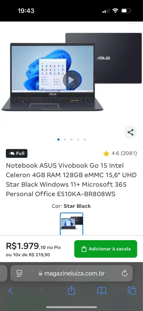 Notebook ASUS VivoBook E510MA 4GB 128GB Windows 11 - Foto 3