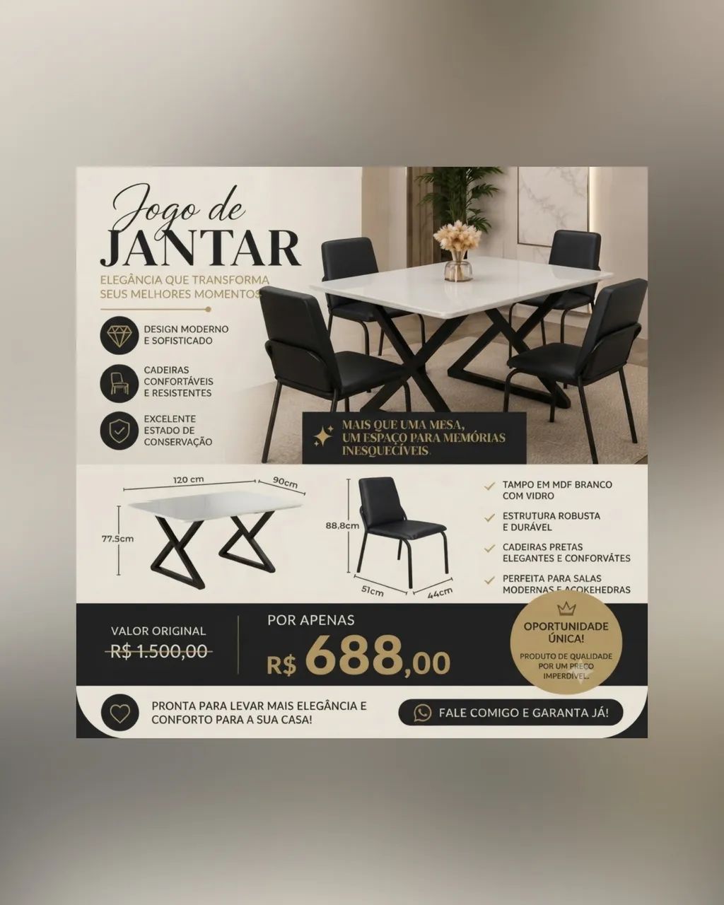 MESA DE JANTAR + 4 CADEIRAS  - Foto 2