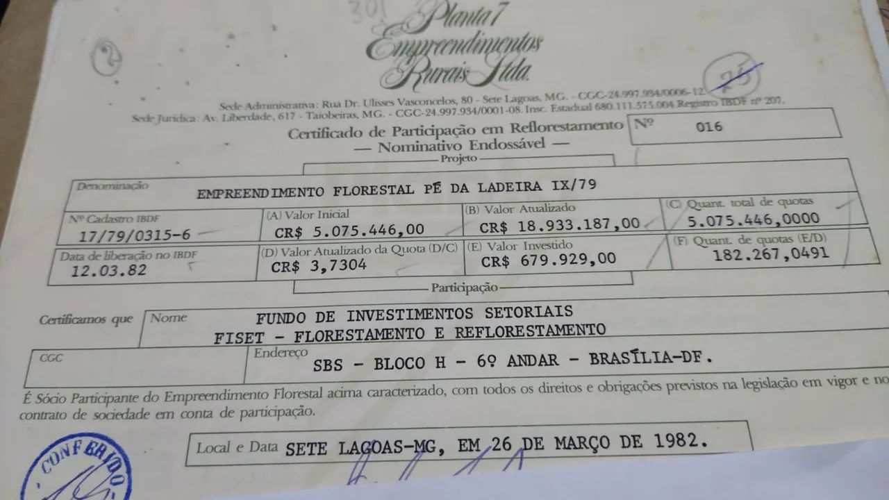 Vendo 20 títulos CPR de reflorestamento  - Foto 2