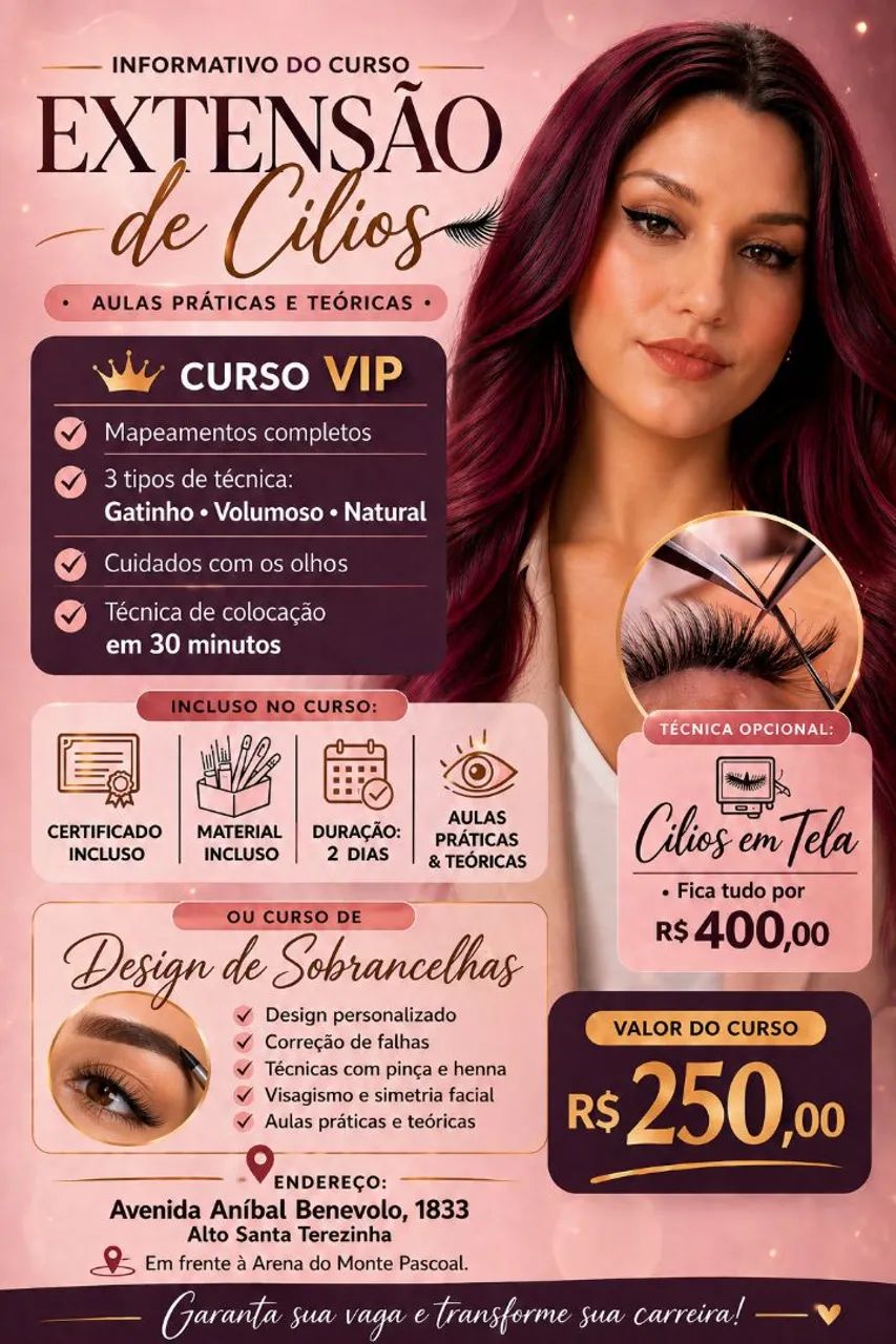 Curso extensão de cílios ou desing de Sobrancelhas 