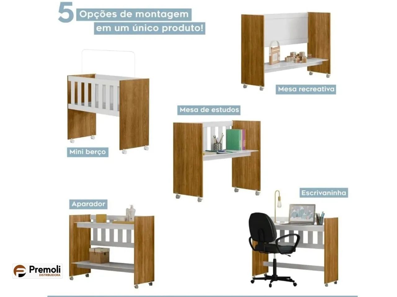 BERÇO 5 EM 1 C/ COLCHÃO 100% MDF - Foto 4