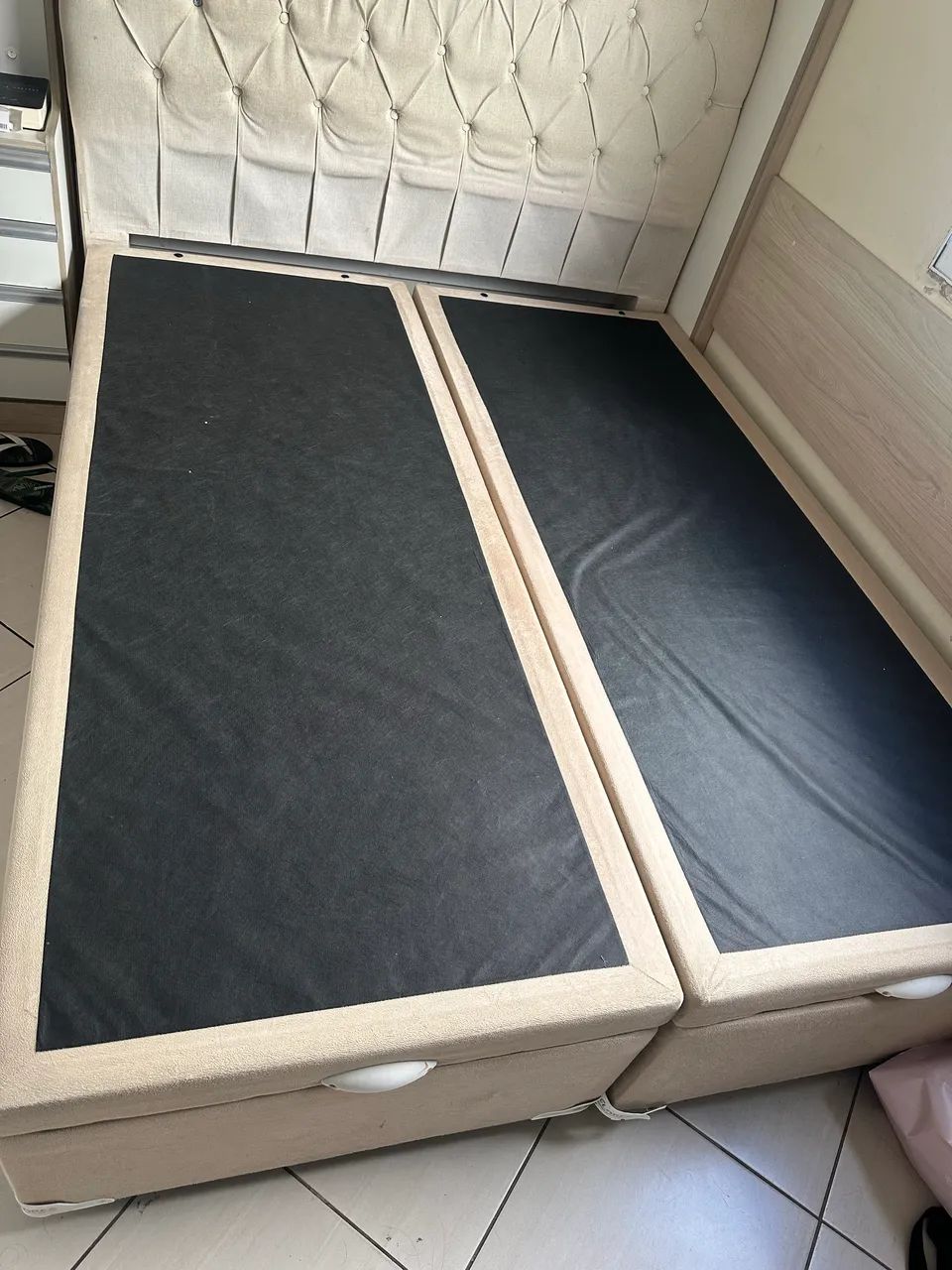 Cama Box duplo (baú) marca solares+ cabeceira 