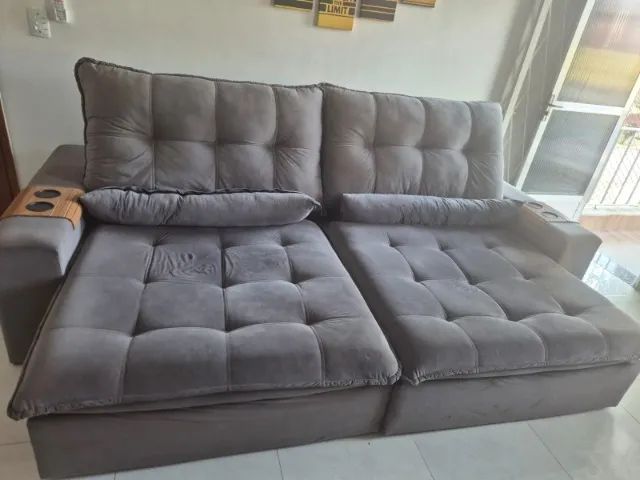 Sofá Retrátil e Reclinável 2,90m Cinza/Grafite  - Foto 3