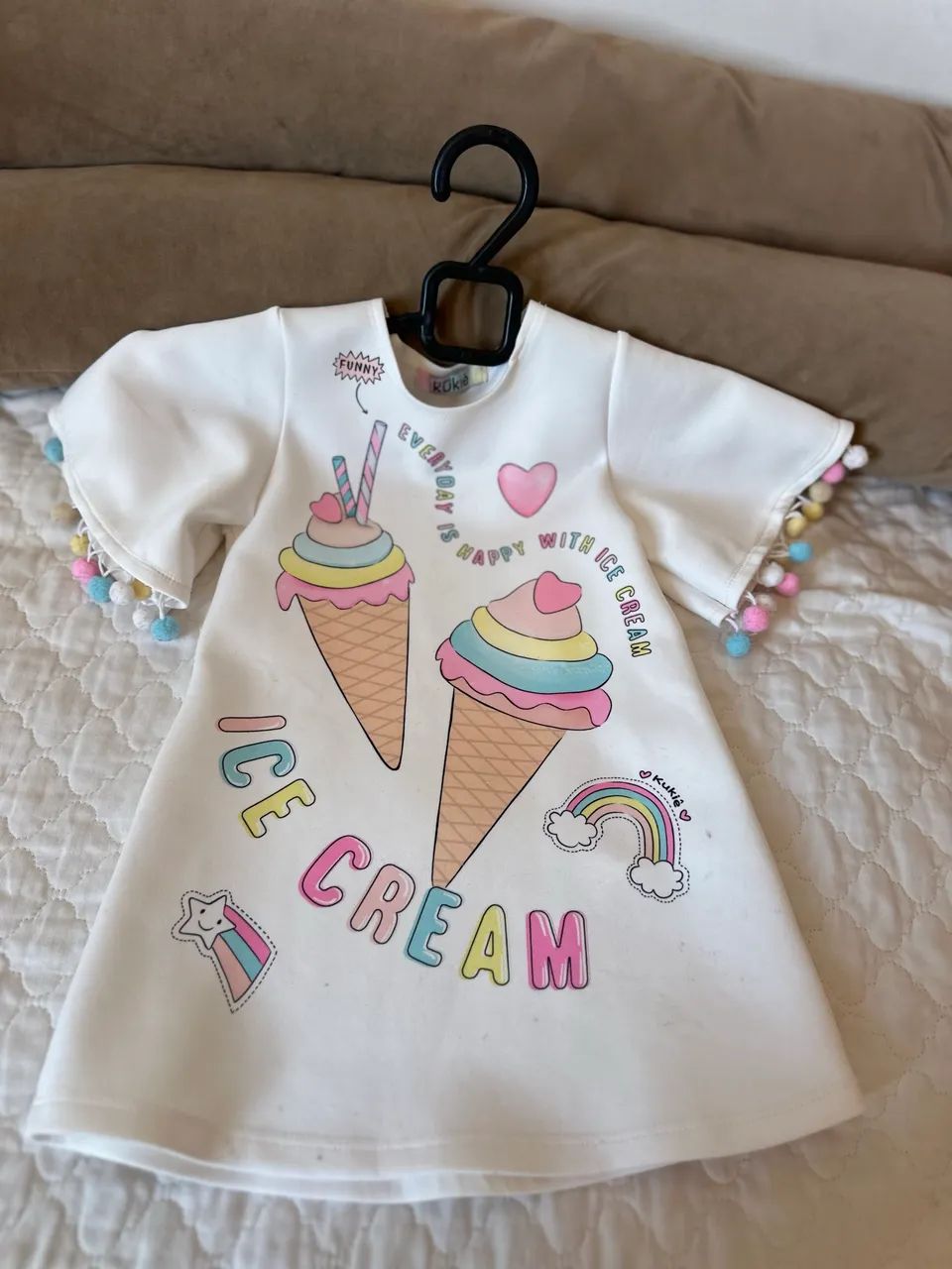 Vestido infantil branco estampa Ice Cream