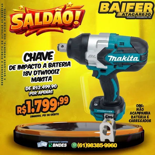 Chave de Impacto a Bateria 18v DTW1001Z Makita