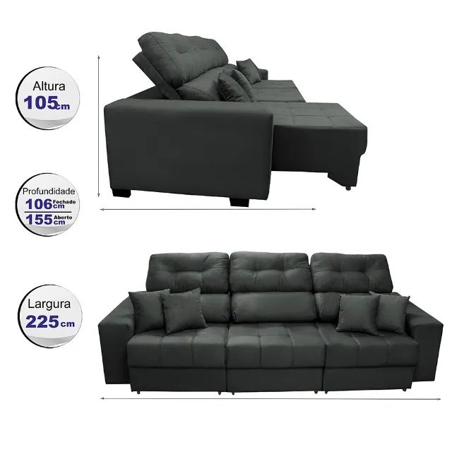 Sofá Retrátil e Reclinável Cama inBox Diamond 2,25m Tecido Suede Velusoft Cinza - Foto 4