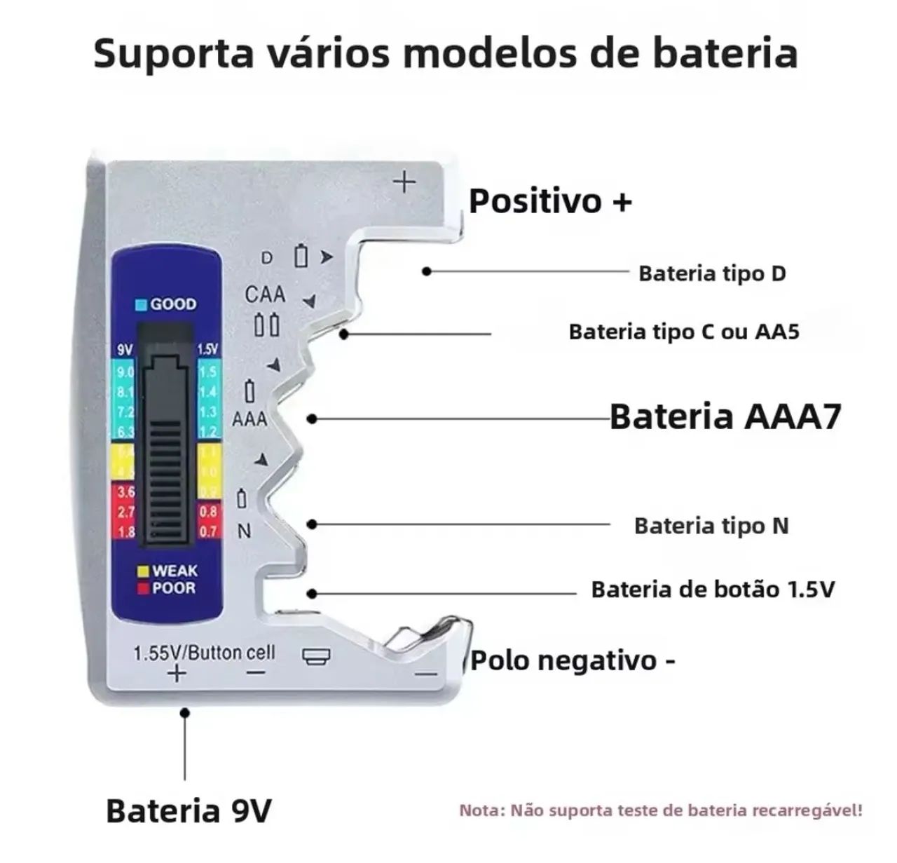 Testador de pilhas e baterias, medidor de capacidade  - Foto 4