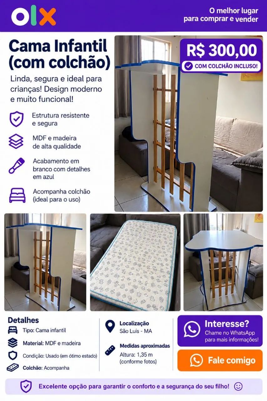 Cama com colchão Infantil 