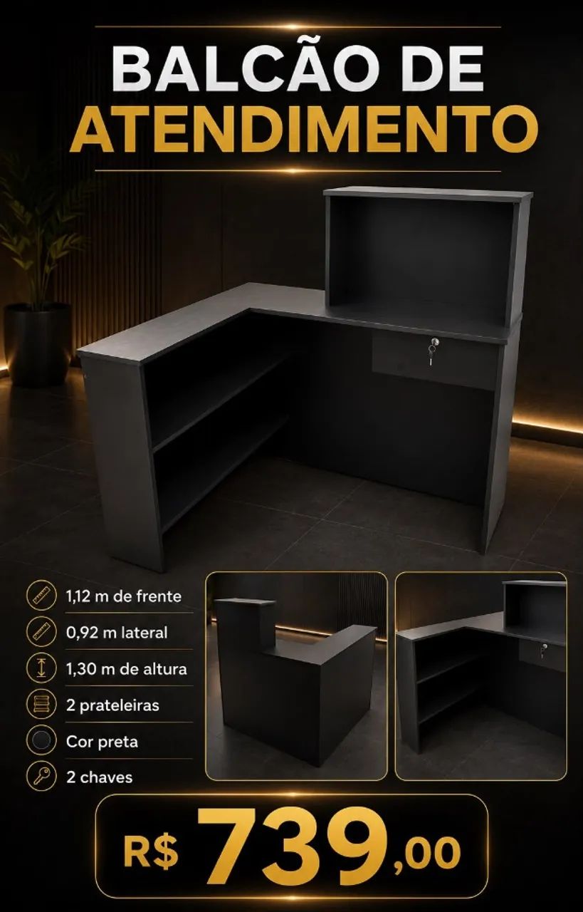 BALCÃO ATENDIMENTO/1 GAVETA CM CHAVE MDF NOVO  - Foto 2