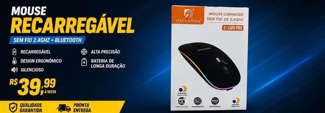 Mouse sem fio recarregável 