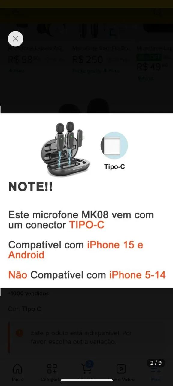 Microfone H?Maston MK08 Tipo C Sem Fio Duplo Lapela - Foto 2