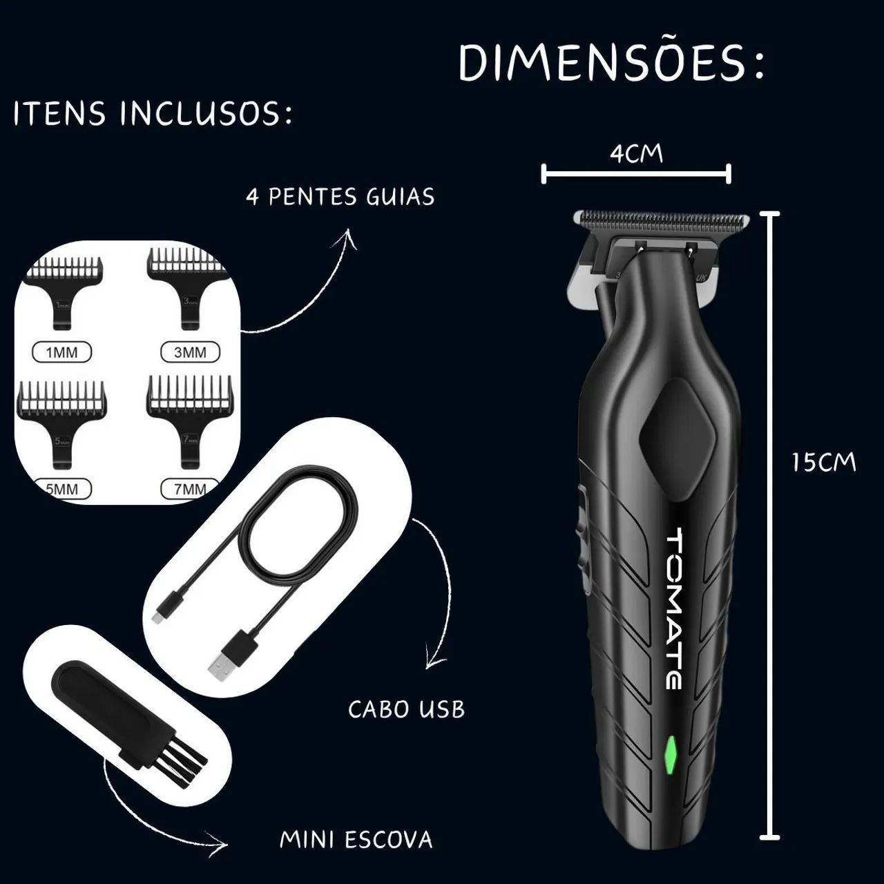 Máquina Cortar Cabelo Acabamento Profissional Sem Fio Bivolt Preto <br> - Foto 6