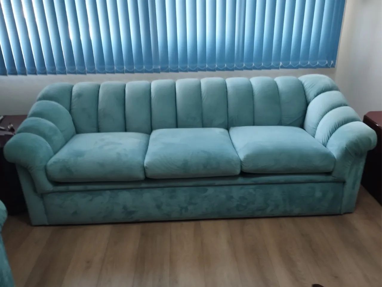 Conjunto de Sofás Canelado Veludo Turquesa (3+2+1 lugares) ? Retrô/Art Déco - Foto 2