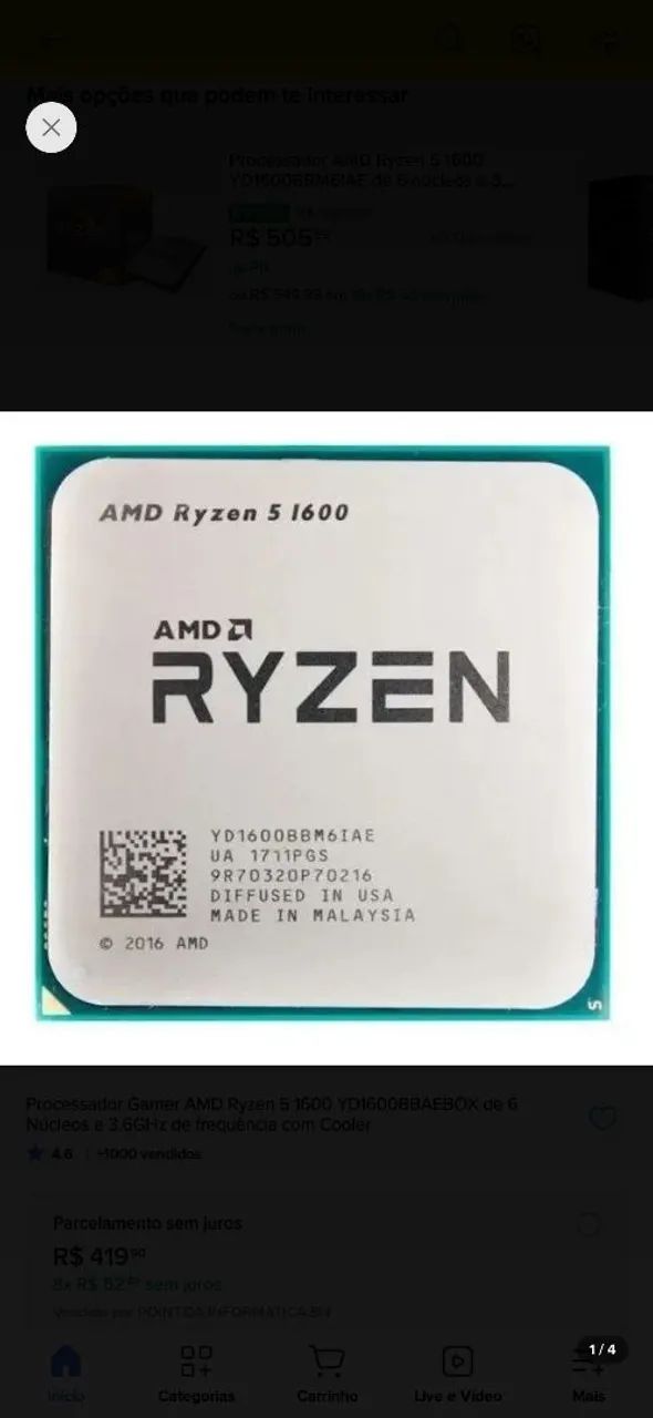 Processador AMD Ryzen 5 1600 com Cooler original