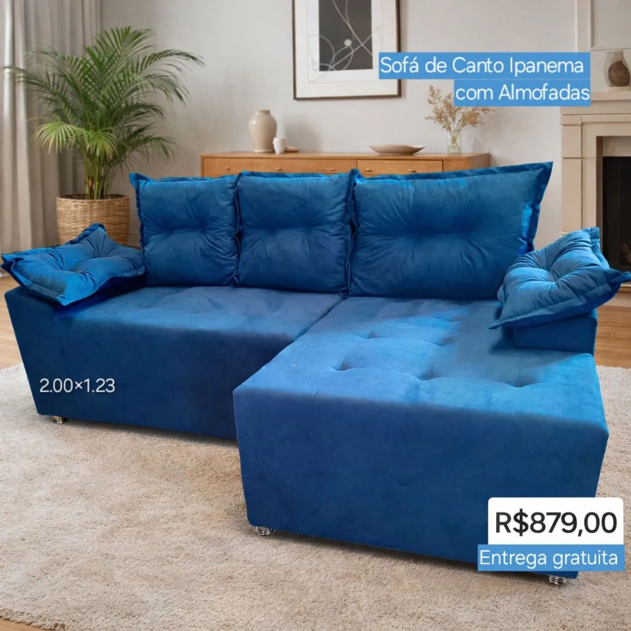 PROMOÇÃO URGENTE - Sofá com Chaise 3 LUGARES Azul Disponível