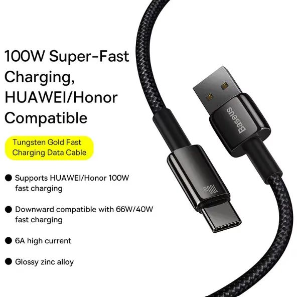 Cabo Baseus 100W Usb-A pra Usb-C 1M Lacrado - Foto 2