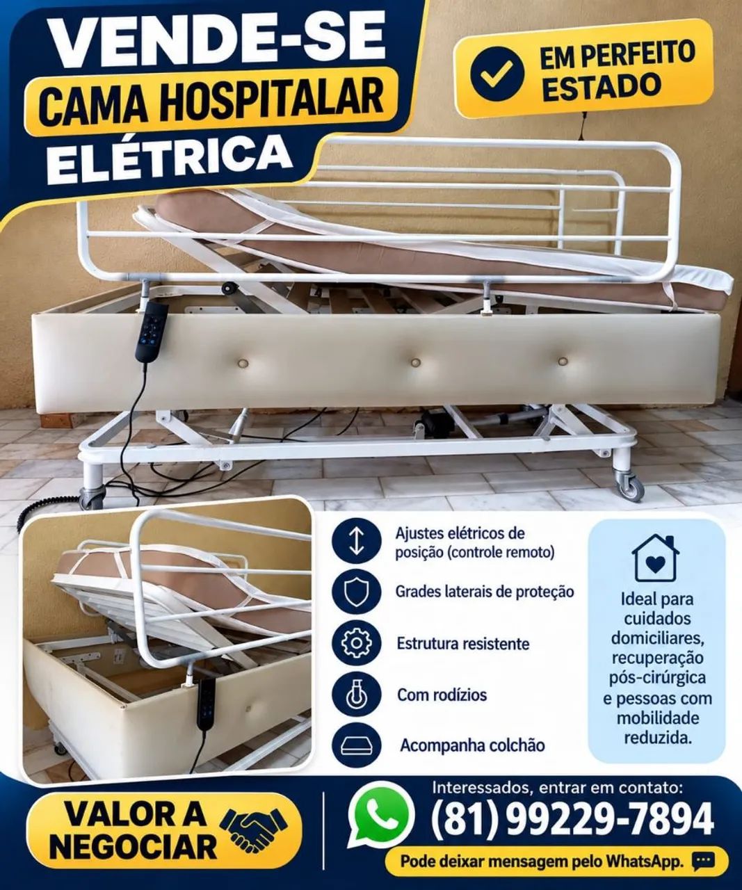 Cama Hospitalar Elétrica com Colchão 