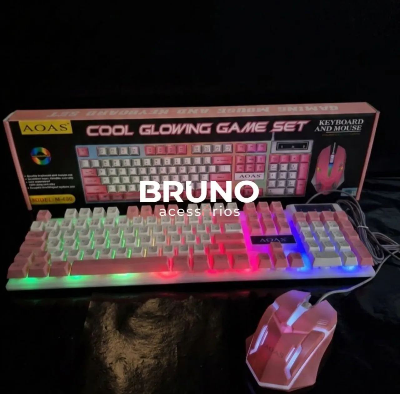 Kit teclado e mouse gamer rosa 