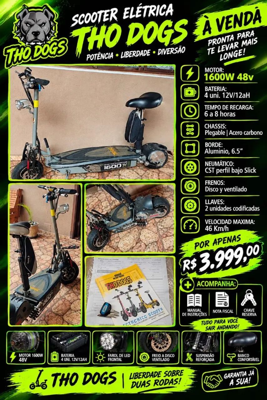 Scooter elétrica TWO DOGS 1600W 48V - Esportes Sobre Rodas - Campo