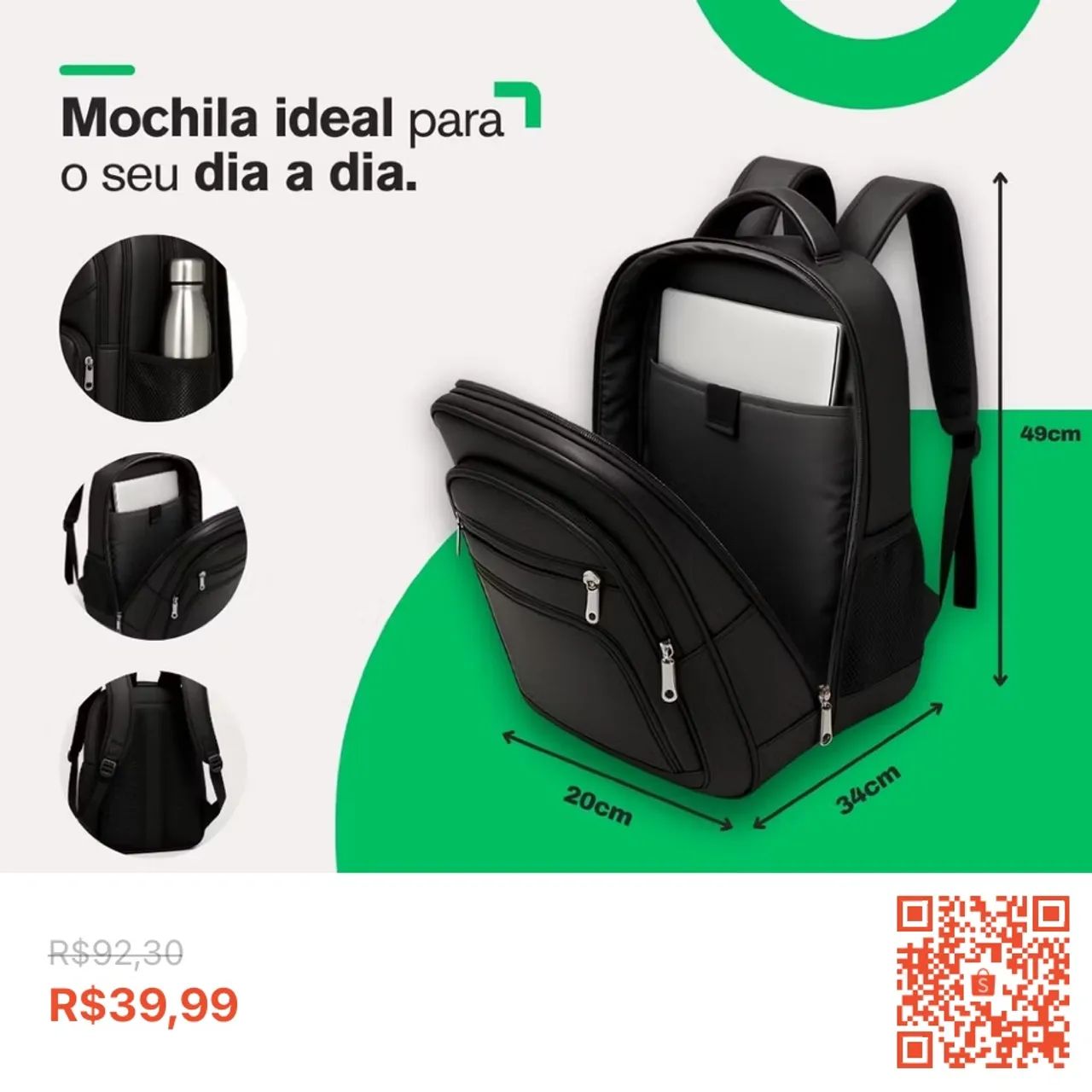 Mochila Masculina Impermeável Faculdade Alça Forte Reforçada