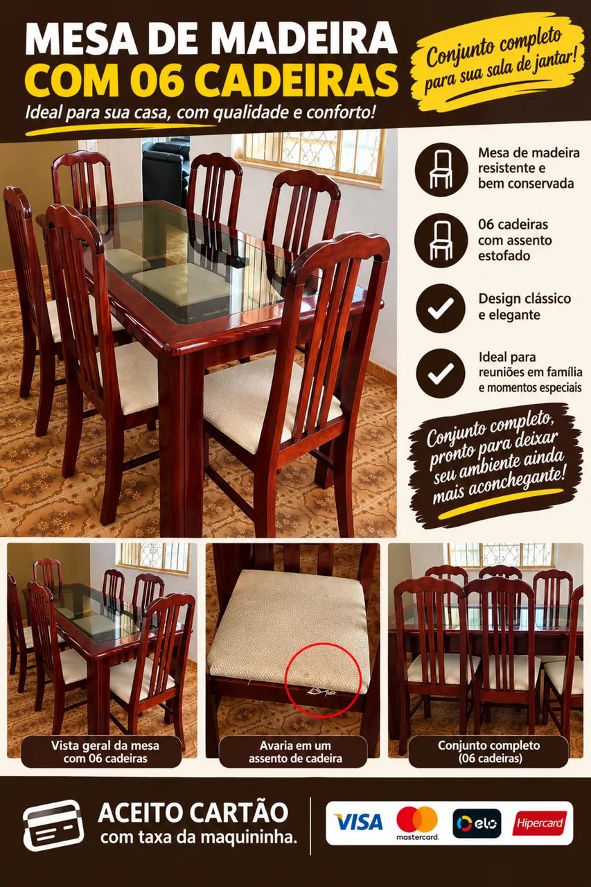 Vendo mesa de madeira com 06 cadeiras - Foto 4