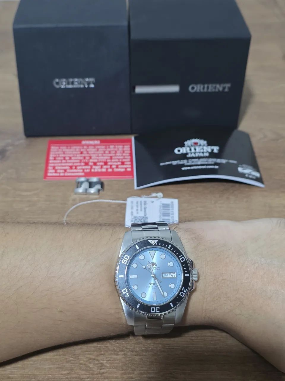 Relógio Orient Submariner Automático Azul 42mm Diver 100m Aço Inox