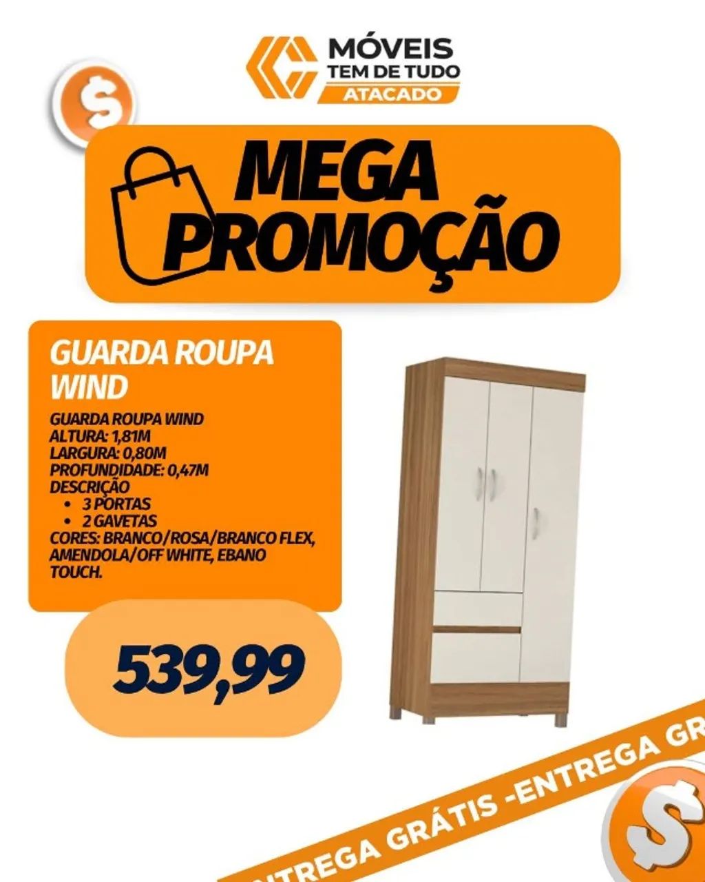 SUPER OFERTA DE QUEIMA DE ESTOQUE Guarda-Roupa Wind