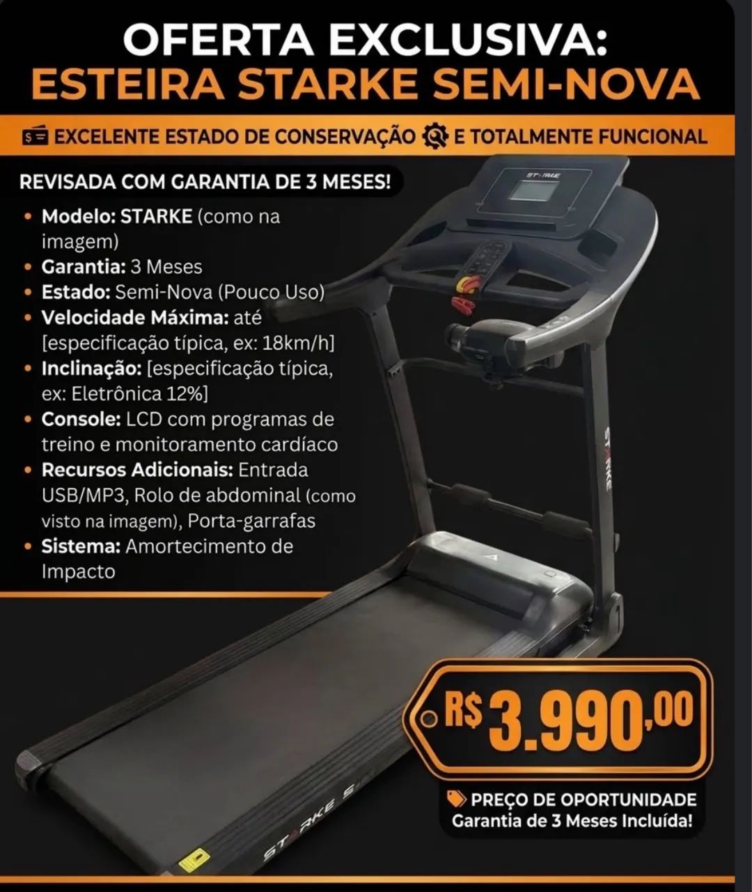 Esteira Starke 3.5 semi nova 