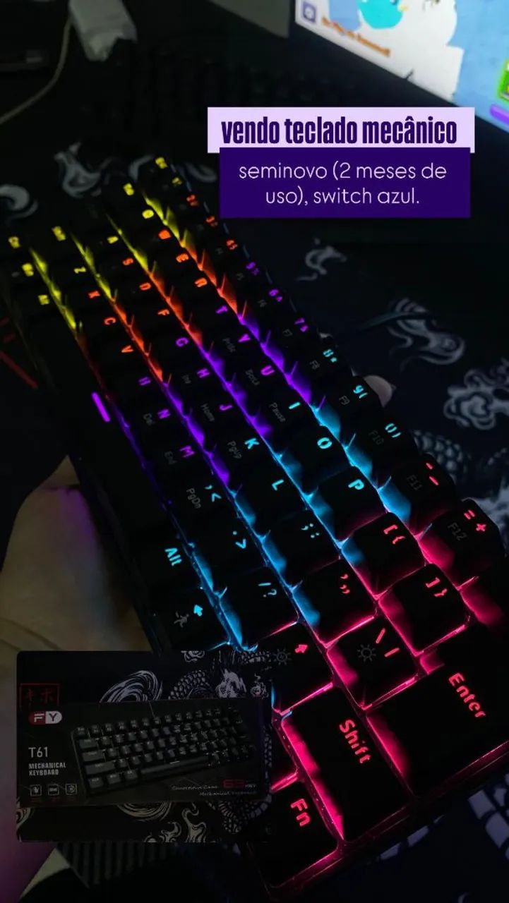 Teclado mecânico switch azul 60%