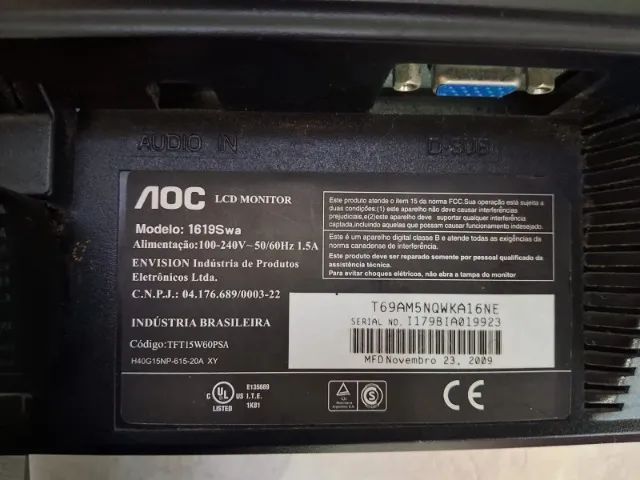 Monitor LCD 17 Polegadas Marca AOC Modelo 1619Swa R$ 149 - Foto 4