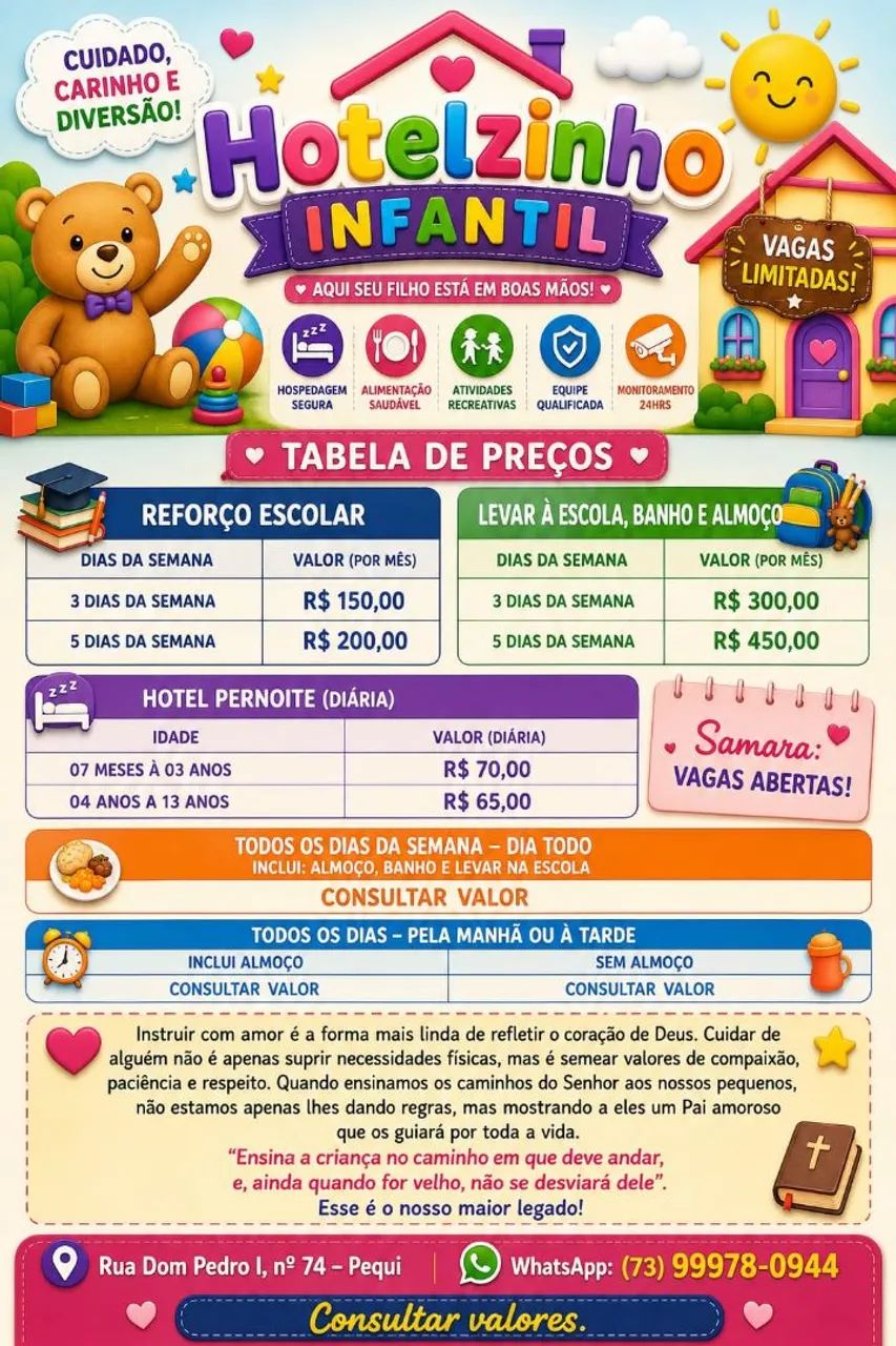 Hotelzinho, para sua criança com reforço escolar!