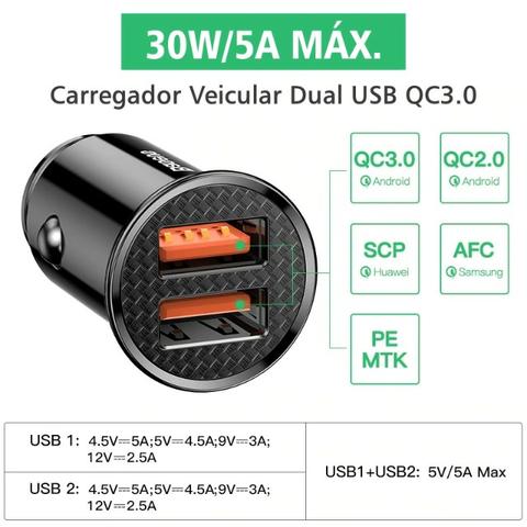 Baseus Carregador Veicular Rápido 30W - Foto 2